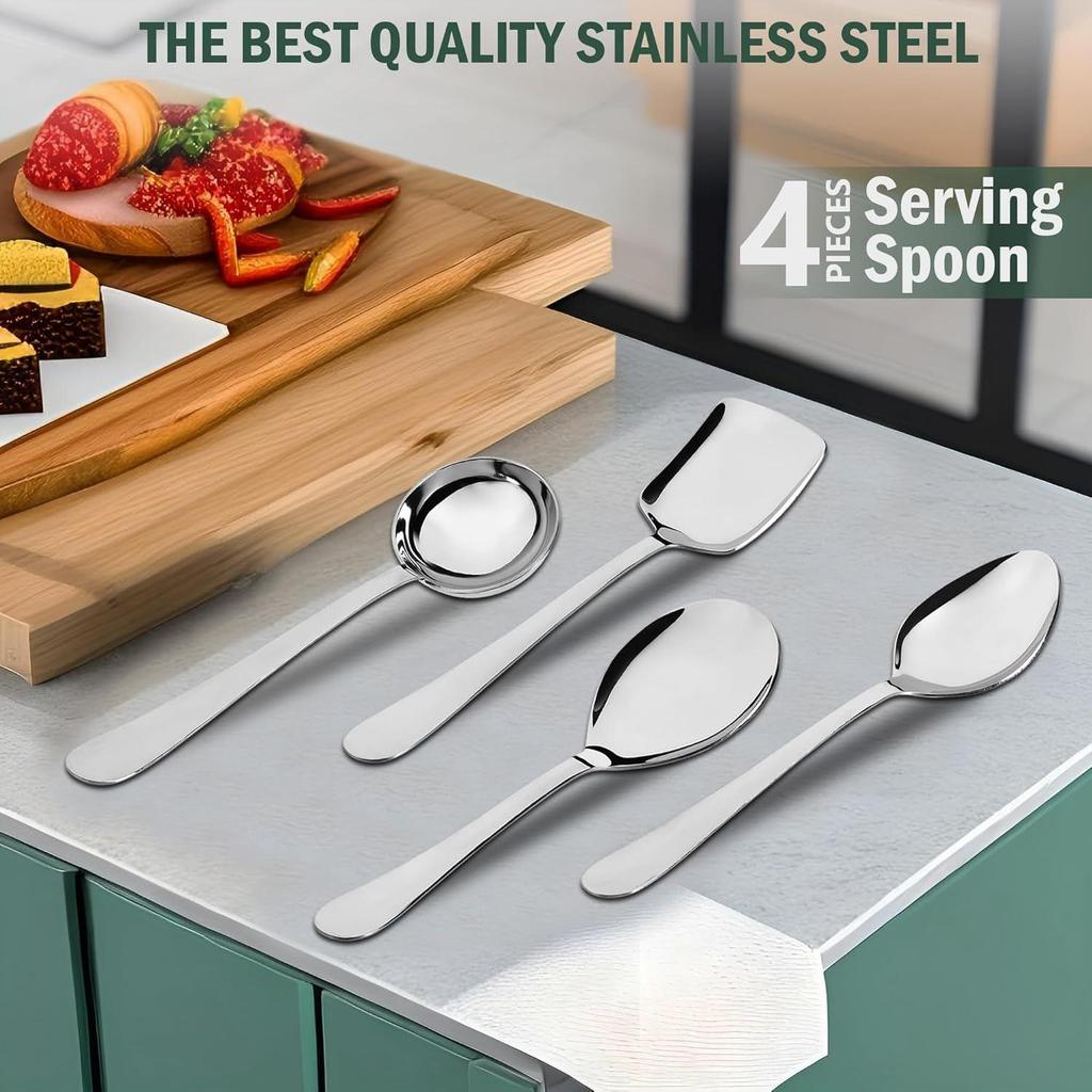 4 Pieces Stainless Steel Serving Spoons Set for Dining Table/Kitchen, 1.8 Mm Heavy Gauge