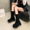 Chunky Platform Thick Sole Woman Mordern Boots Design Round Toe Slip On Shoes 2025 Autumn Winter Short Botas Para Mujer