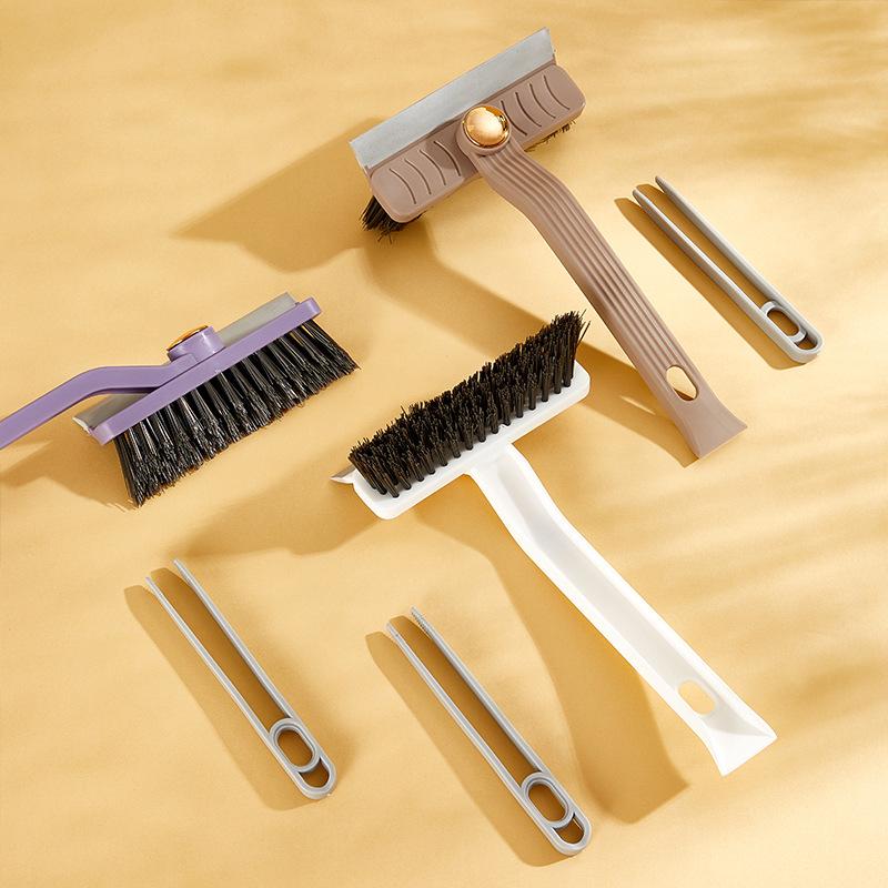 Four-in-One Rotating Crevice Brush - Multifunctional Bathroom and Tile Cleaner with Squeegee for Seamless Cleaning.