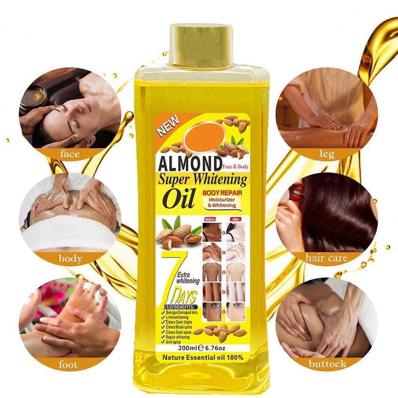 Super Aufhellendes Öl 200ml, Körperaufhellendes Öl gegen dunkle Flecken, Hellt den Hautton auf, Reduziert Melanin, Spendet trockener Haut Feuchtigkeit, Gleicht den Teint aus