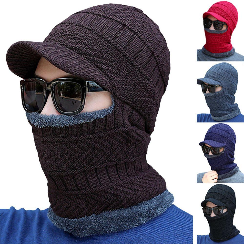 Women Men Warm Lined Full Face Hat Winter Knit Hat Balaclava Hood Cold Protection Cap