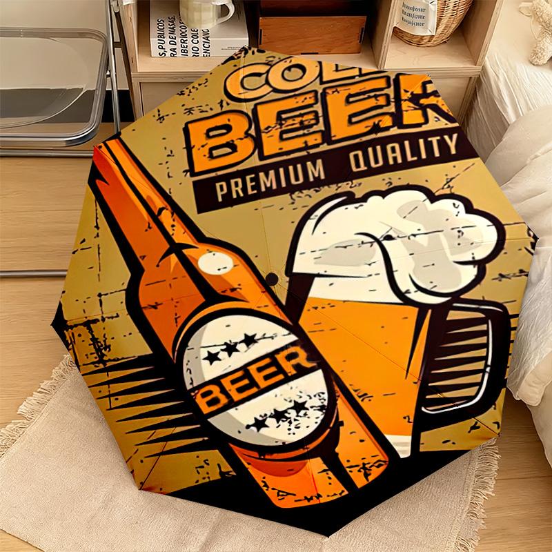 1PC Beer Automatic Umbrella - Suitable Travel Outdoor Portable Umbrella Birthday Gift Daily Essentials