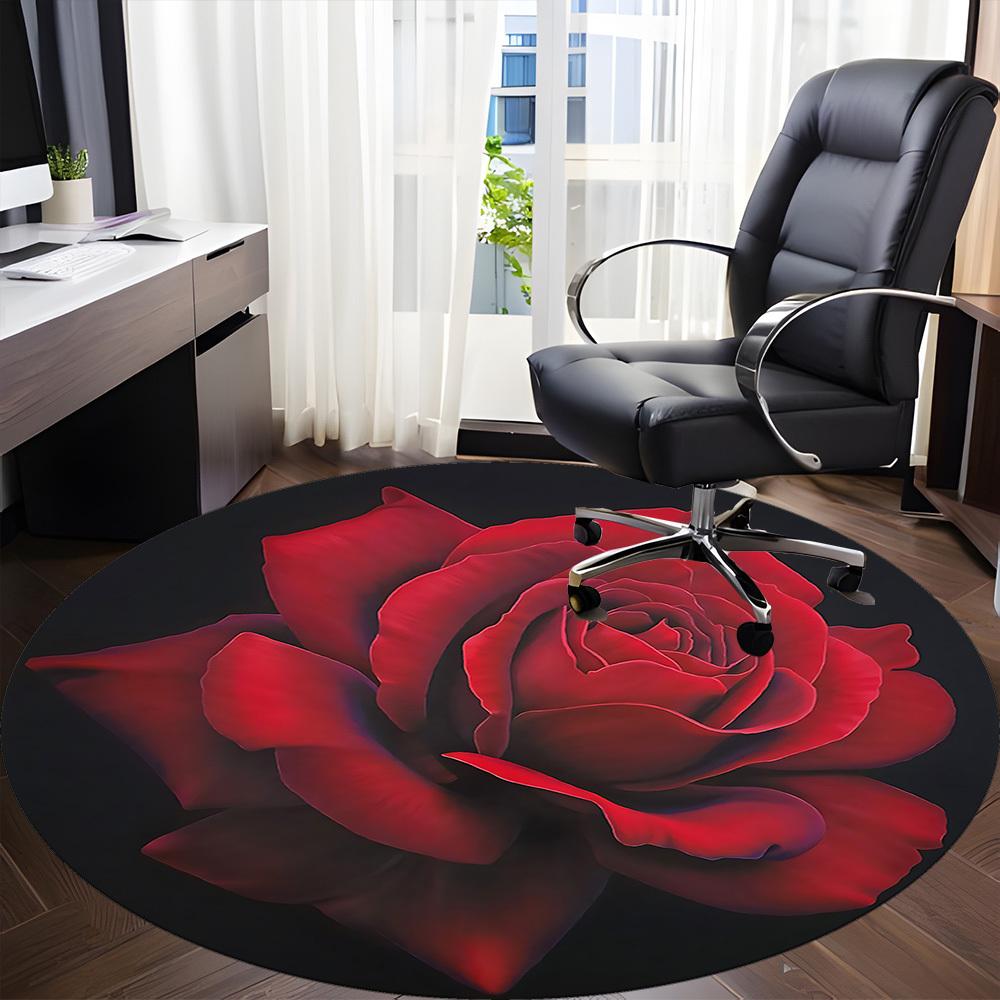 1pc Rose, Floral Carpet, Round Non Slip Durable Large Size Office Carpet, Suitable for Office