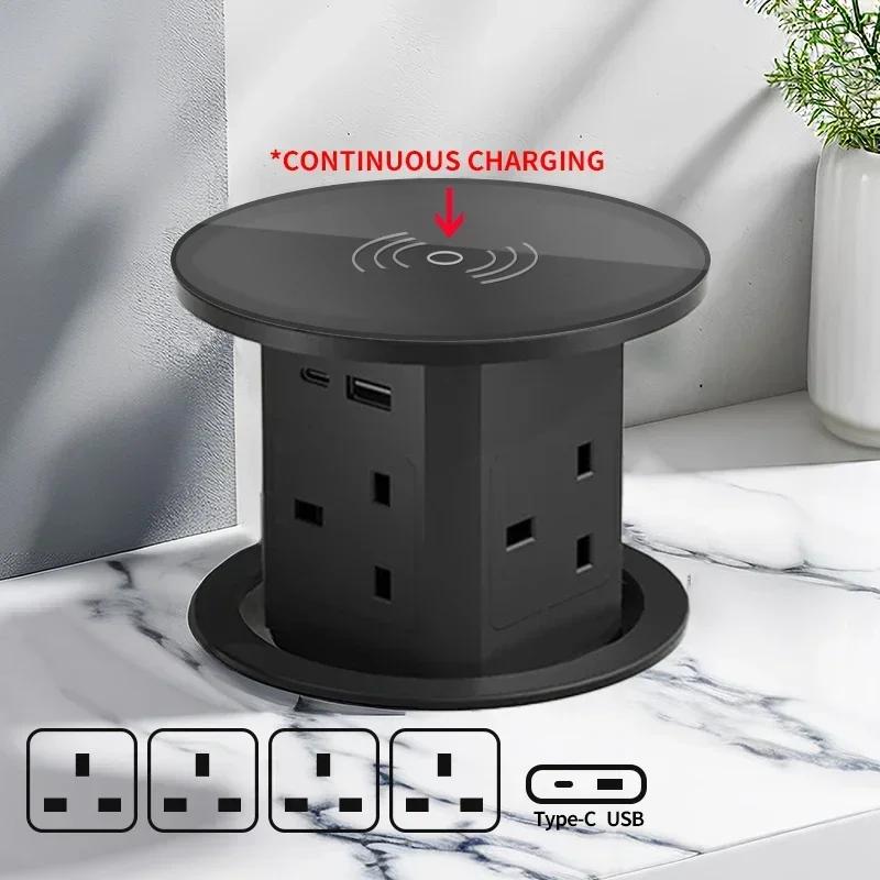 Lifting Socket Elevator Power Automatic Pop Up Tower Socket US UK AU Universal Plug Adapter USB Type-c Wireless Charge ,Hidden