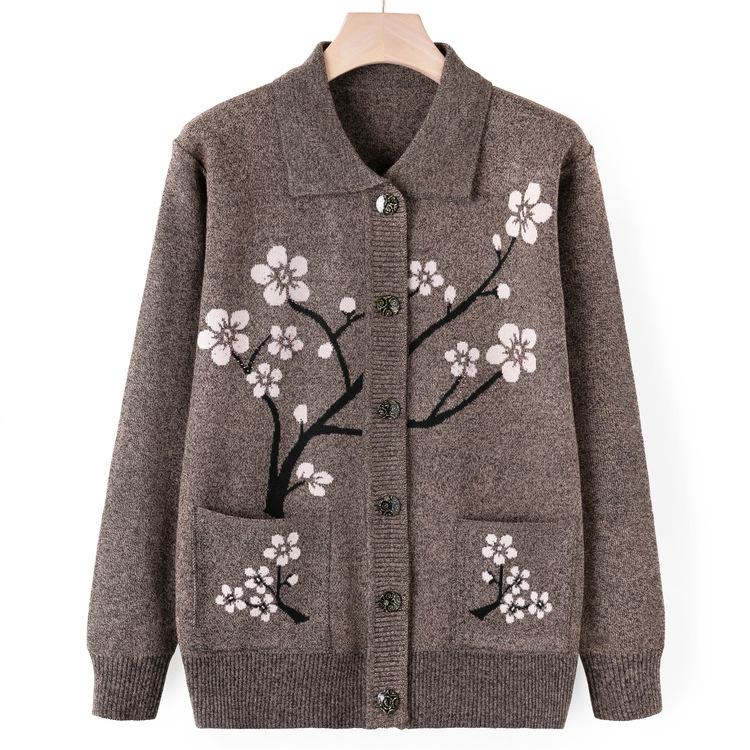 Sweater Jacket Women's Autumn Mom Knitted Sweater Cardigan Top Grandma Casual Lapel