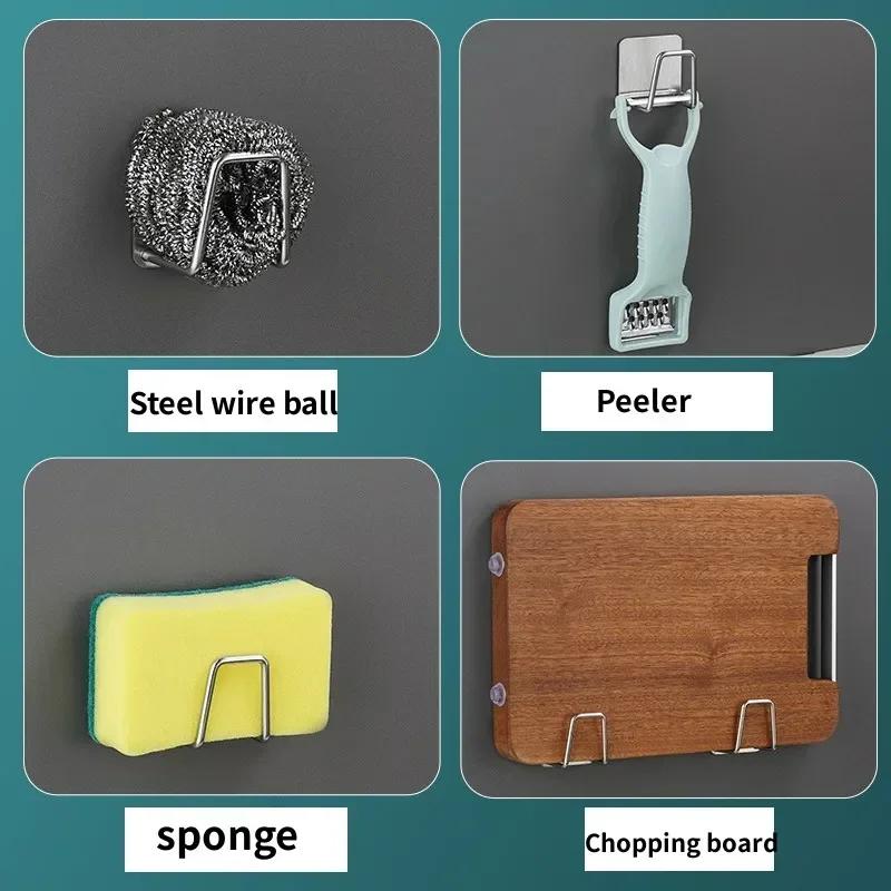 1pcs Kitchen Sponges Holder Stainless Steel Sink Sponges Drain Drying Rack Self Adhesive Storage Holder Hooks Bathroom Organizer