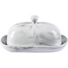 Yundu Grey Marble Butter Dish with Lid, Ceramics Butter Keeper Container, Perfect for East/West Butter