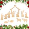 Christmas Story Display for Home 13Pcs Wooden Nativity Scene Set Mini Holy Family Figurines Durable Set Decoration Tabletop Manger Decorations