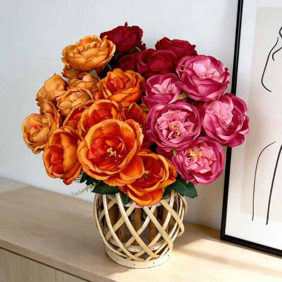 Artificial Rose Bouquet 7 Head Realistic Fake Flower Home Office Wedding Party Table Centerpiece