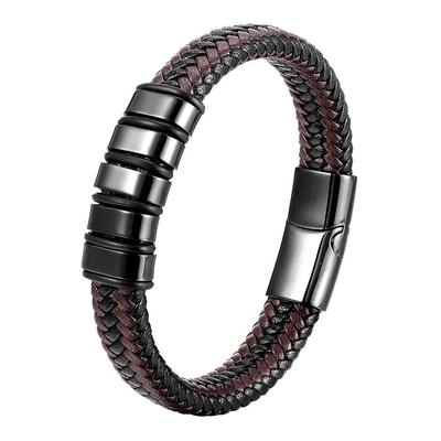 Minimalist Design Metal Strand Charm Cuff Bracelets for Men Magnetic Clasp Wristband  Accessory Braided Leather Bracelet