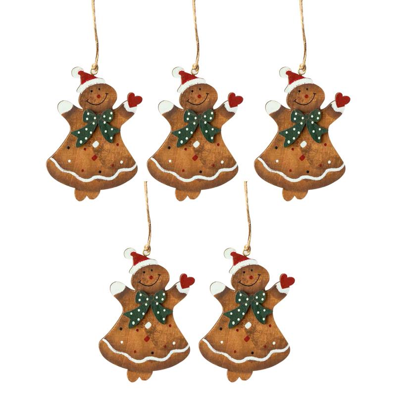 

5pcs Wooden Gingerbread Man Hanging Ornaments for Christmas Tree Xmas Gingerbread Man Doll Pendant Home Decoration WWO66 5pcs