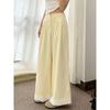Women's Dopamine Color Block Wide-Leg Pants - Light Yellow Lace Embroidered High Waist Suit Pants