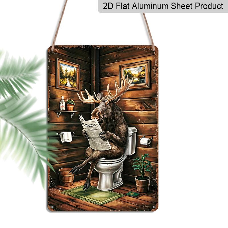 2D Vlak - "Eland Leest Krant" Grappig Toilet 2D Vlak Aluminium Bord - Rustieke Badkamer Decoratie Badkamer Decoratie, Rustiek Toilet, Boerderij Toilet