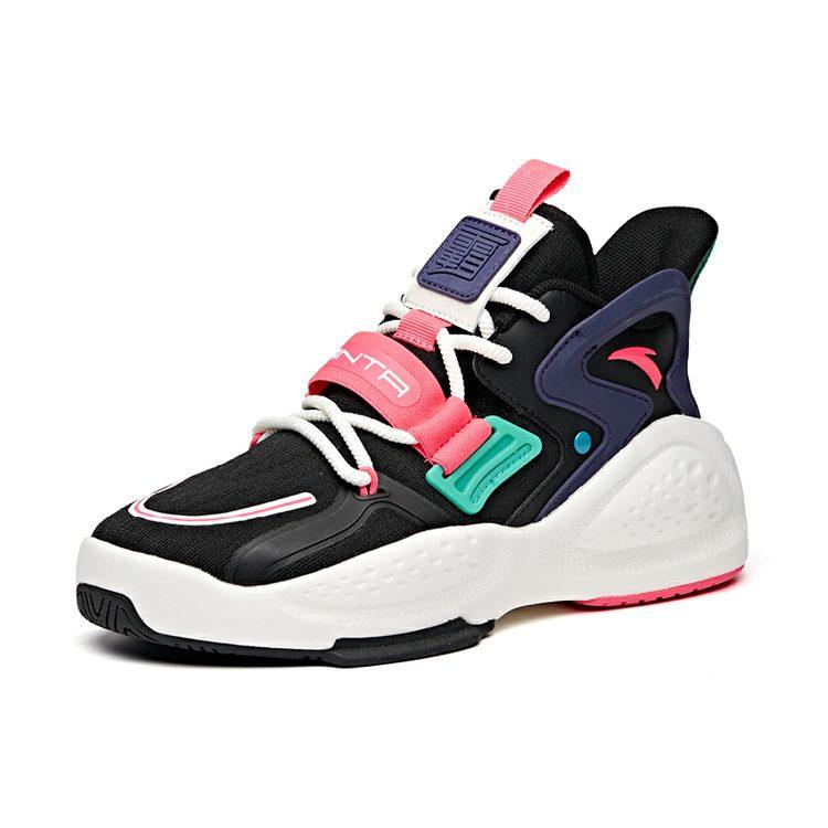 Anta Life Collection Synthetic Leather Cushioning Height Increasing Mid Top Sports Casual Shoes Women's Black Pink 122038081-4