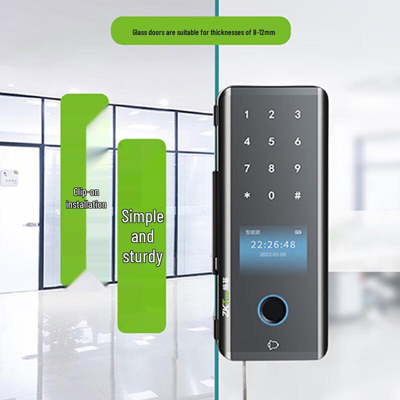 ZKTECO Smart Glass Door Lock with Facial & Fingerprint Recognition