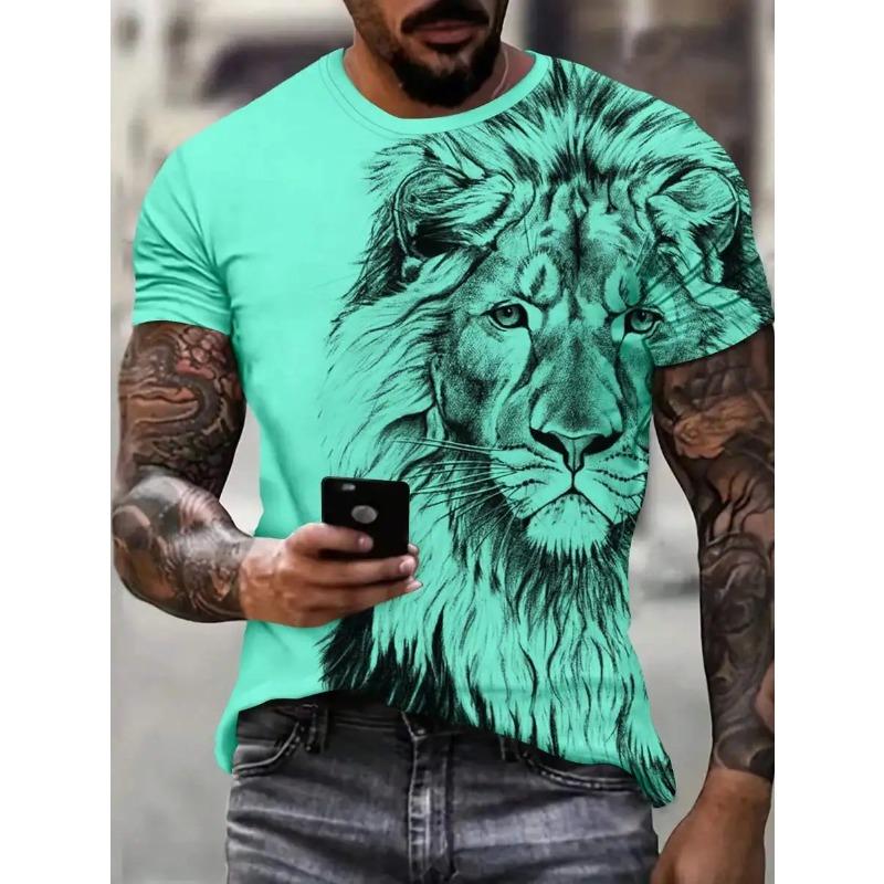 Tiger Men's T-shirt Short-sleeved Summer Outdoor Casual Tops Animal Print Pattern Large Size Loose Men's Fashion Clothing