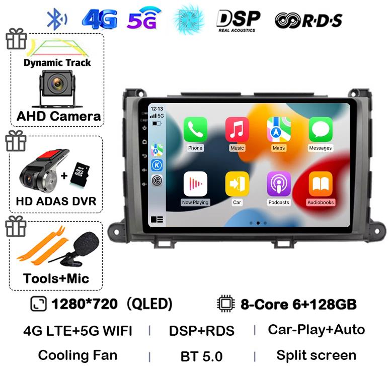 Android 14 Car Radio For Toyota Sienna XL30 2009 2010 - 2014 Multimedia Video Player Navigation Stereo GPS Auto Carplay 8G+128GB