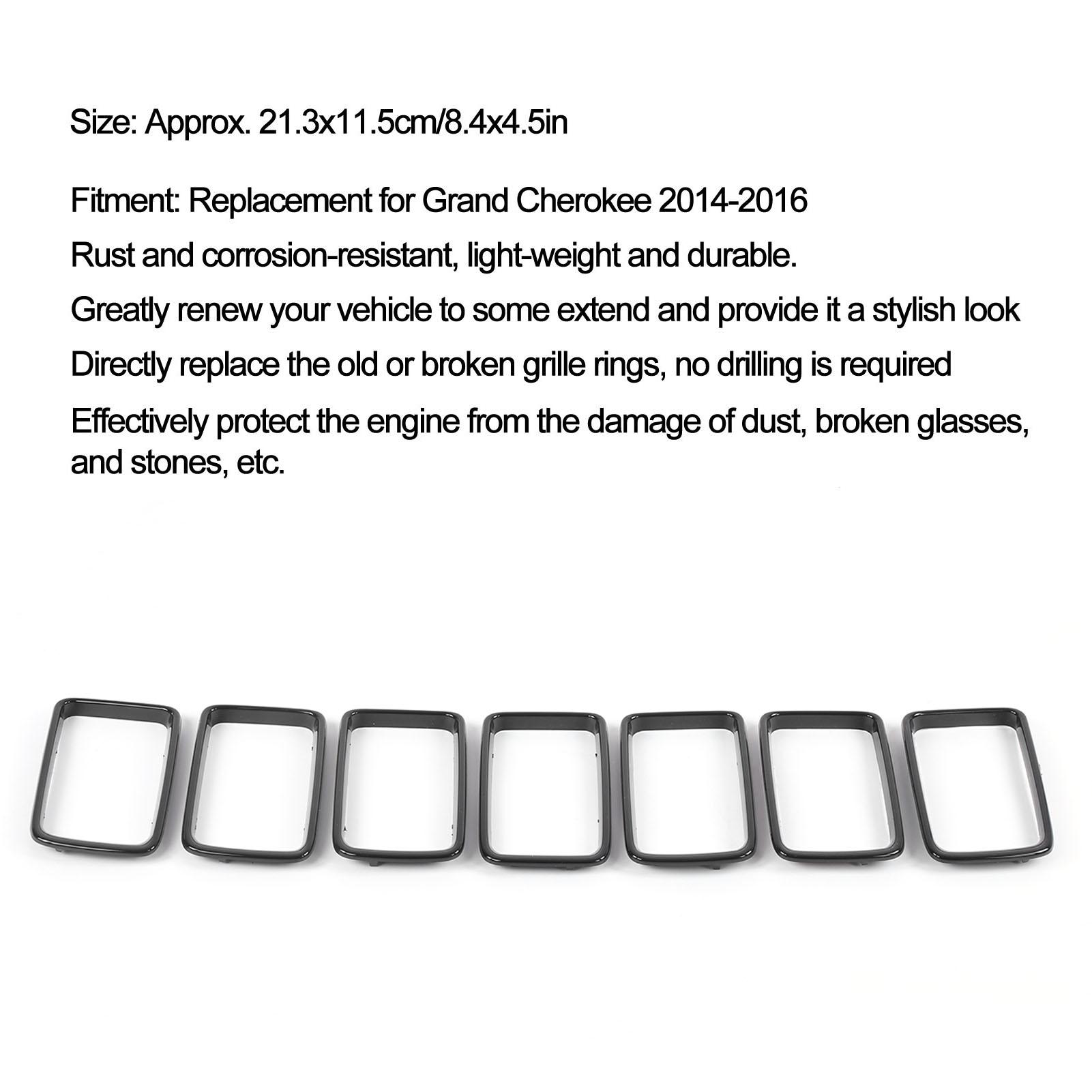 7-teiliges Set Frontgrill-Zierring Glänzend Schwarz Modifikation Ersatz für Grand Cherokee 2014-2016 black