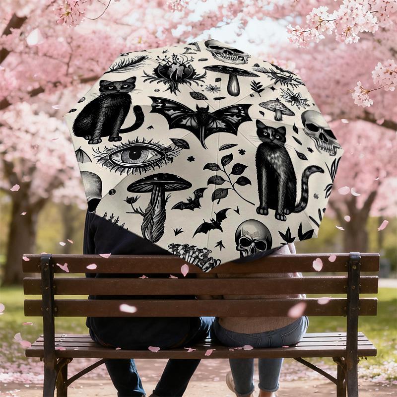 1pc Skull Bat Pattern Umbrella Design Automatic Opening and Closing Umbrella, High-quality Travel Umbrella,  C1128068