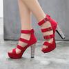 2025 Sexy Roman Sandals Summer New European and American Style Thin Belt Thick Sole Waterproof Table Thick Heel Sandals Foreign Trade