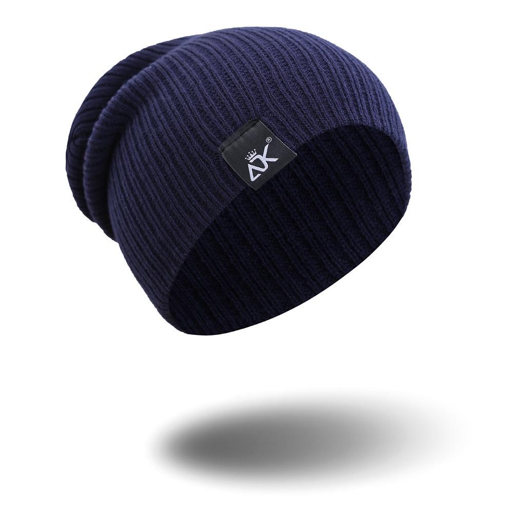 

Highly Stretchable Outdoor Pullover Hat Solid Color Fashion Adk Autumn Winter Head Warm Knitted Hat For Outdoor Activities Navy blue #1