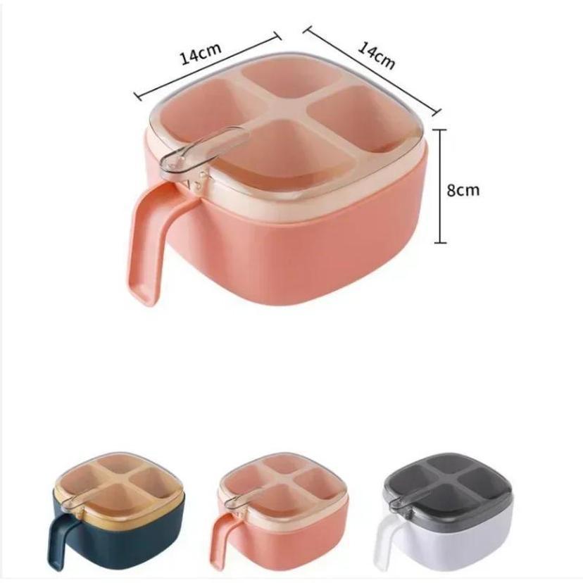 1 Pcs Four Grid Integrated Transparent Condiment Box Detachable Condiment Storage Tank Dust-Proof Kitchen Supplies Wholesale