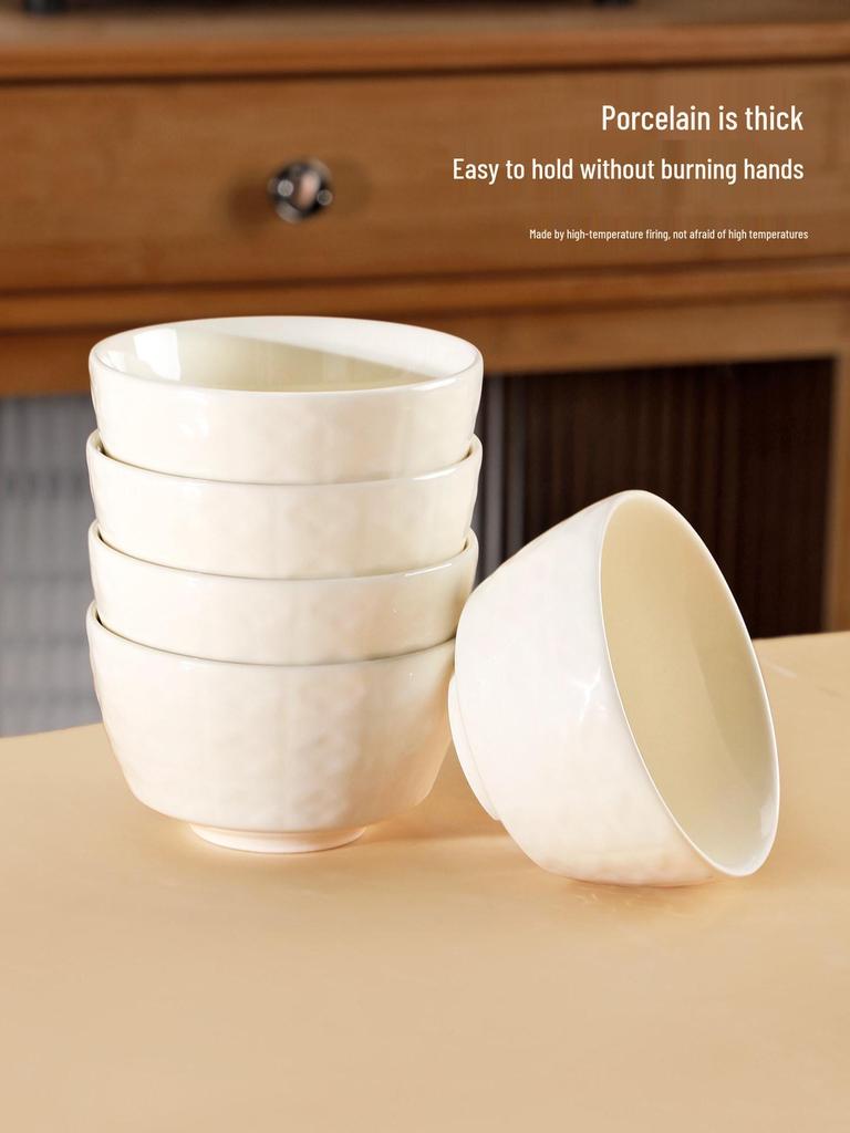 Set of 10 Ceramic Underglaze Rice Bowls - Cream Style, Ideal for Soup and Noodles (2025 New Design)
