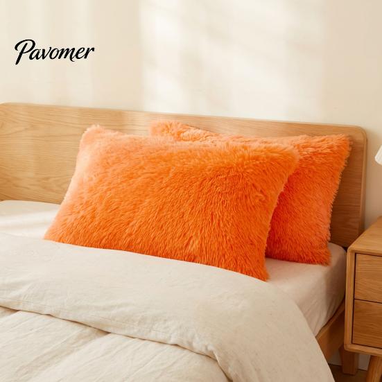 Bed Pillow Case Shaggy Faux Fur Pillowcase, Fluffy Plush Cover, Fuzzy Skin Friendly Sham Solid Color for Autumn Winter Covers