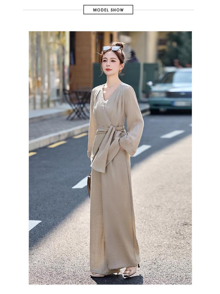 Women's Spring 2025 Casual Set: Coat & Wide-Leg Pants (HE5013)