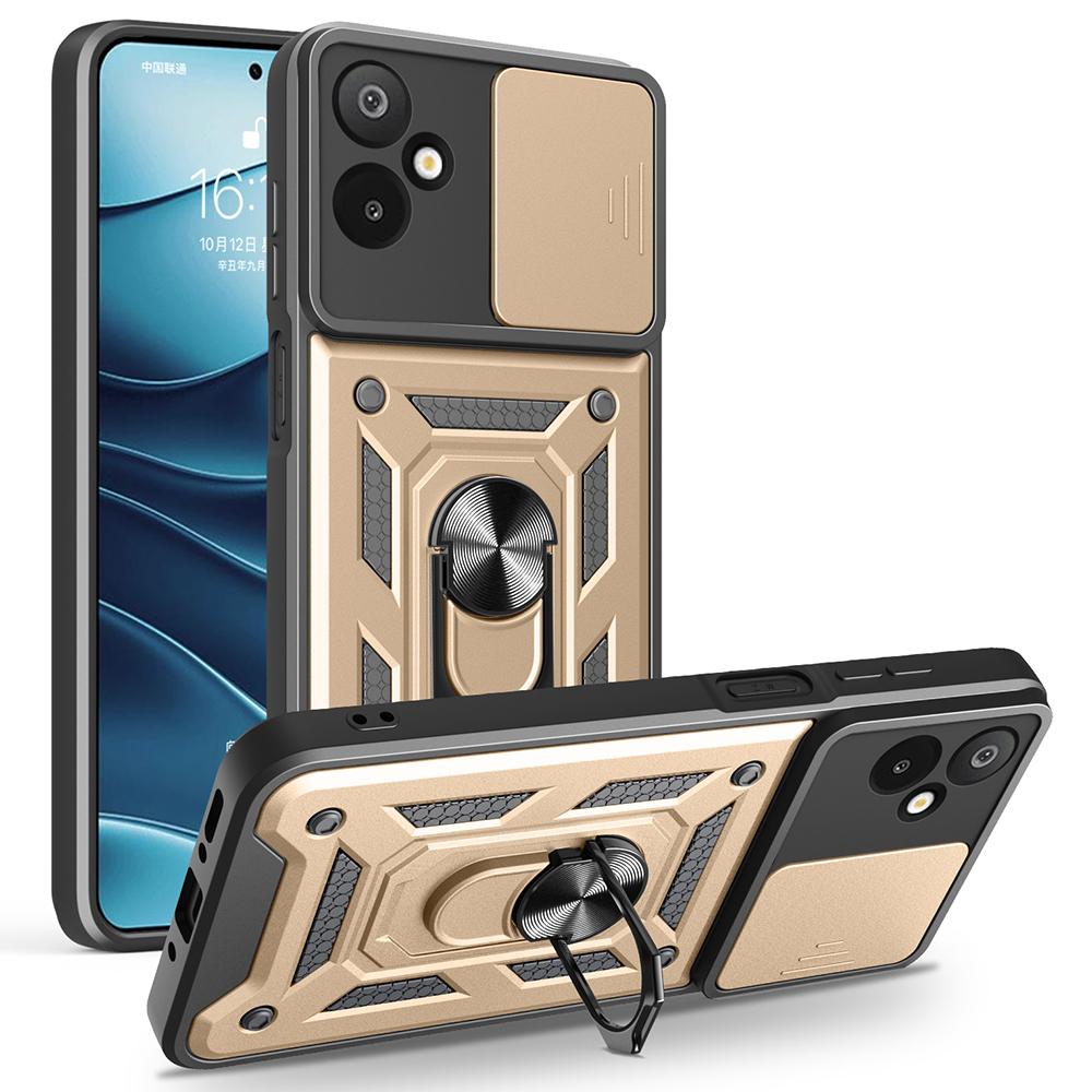 For Samsung Galaxy F06 5G/M06 5G Case with Slide Camera Lid PC+TPU Kickstand Phone Cover