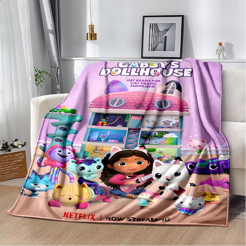 Cute Cartoon Gabby's dollhouse Throws Blanket Kids Super Soft Blankt for Sofa Travel Couch Picnic Flannel Blanket Birthday Gift