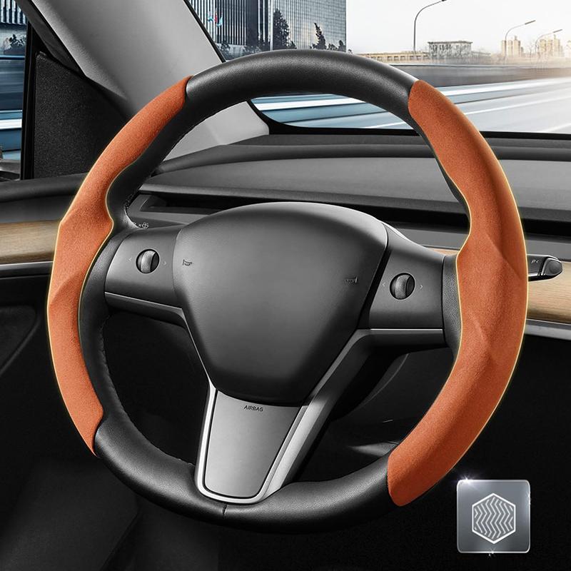 Winter Steering Wheel Cover for Telsa Model 3 Y Carbon Fiber Steering Wheel Cover Warm Cold-Resistant Anti-Slip Case