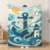 Fflannel Blanket 1pc Ocean Anchor And Lighthouse Soft Comfortable and Warm This Nap Blanket/sofa Blanket Is Suitable for All Seaso