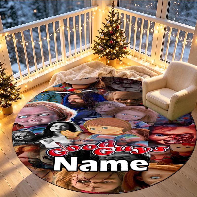 Custom Name Personalized Bride of Chucky Print Round Rug, Versatile Home Decor Carpet, for Playroom, Apartment, Balcony, Entryway, Hallway Gift