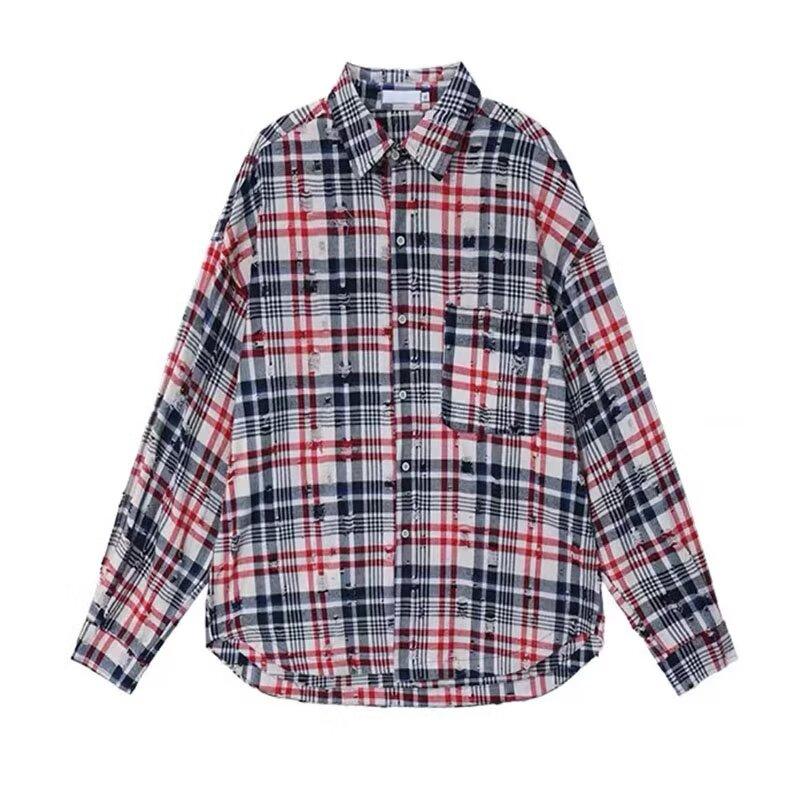 Color-Contrast Check Long Sleeve Shirt Men's and Women's American Retro High-Grade Shirt Design Sense Niche Coat