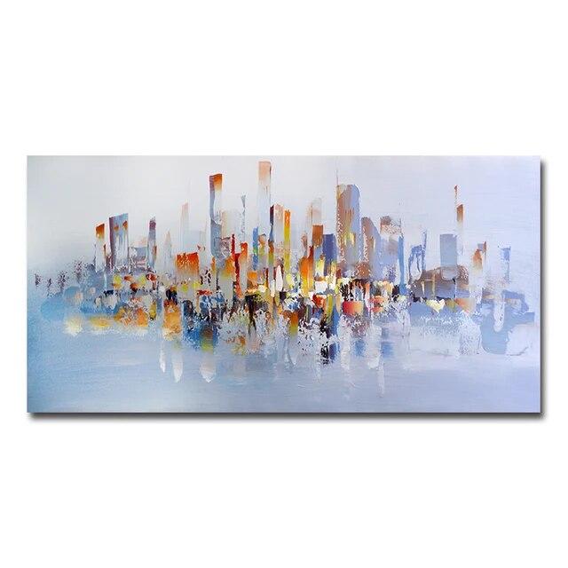 Modern City Building Poster Scenery Pictures for Home Abstract Oil Painting On Canvas Wall Art for Living Room Decoration No Frame
