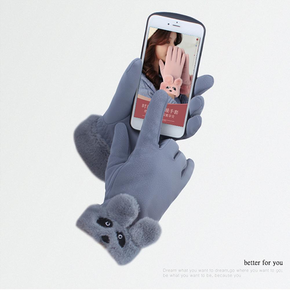 Woman Winter Gloves Cute Windproof Gloves Hand Wear Lovely Thick Warm Wind proof Suede Fabric Telefingers Gloves