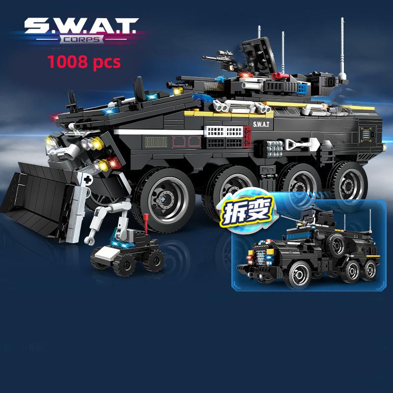 City Police Special Forces Military Model Building Blocks SWAT Team Helicopter Truck Armored Car Ship Weapon Construction Toys