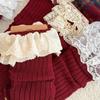 Womens Cotton Sock Sleeves For Autumn Winter Lolita Lace Ruffle Leg Warmers In Ankola Red New Year Christmas Ballet Style Calf Socks