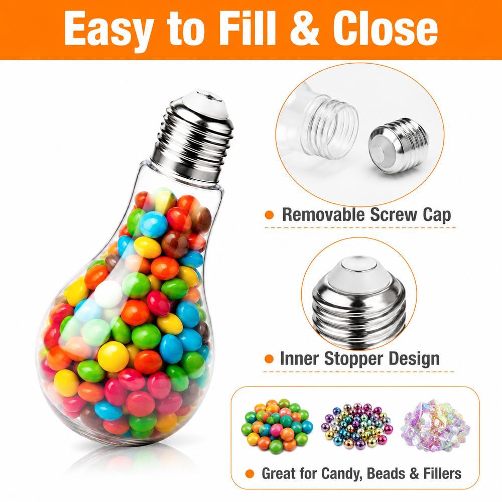 Plastic Light Bulbs, 100ml Clear Fillable Ornaments, Plastic Light Bulbs Candy Jars for Crafts, Decorative Centerpieces, Party