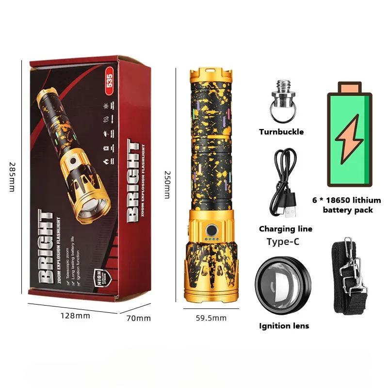535 Tactical Led Flashlight- Rechargeable Zoomable Waterproof L ong-Range Fishing Torch with Ignition Lens for Fishing & Outdoor