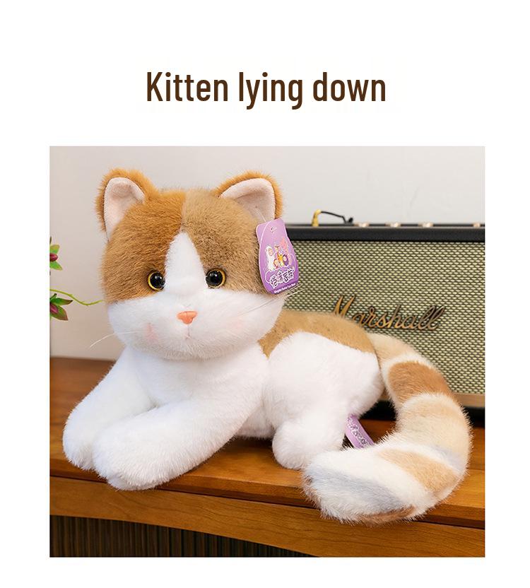 Tricolor Kitten Plush Toy - Cute Orange Cat Desk Companion Ornament Doll