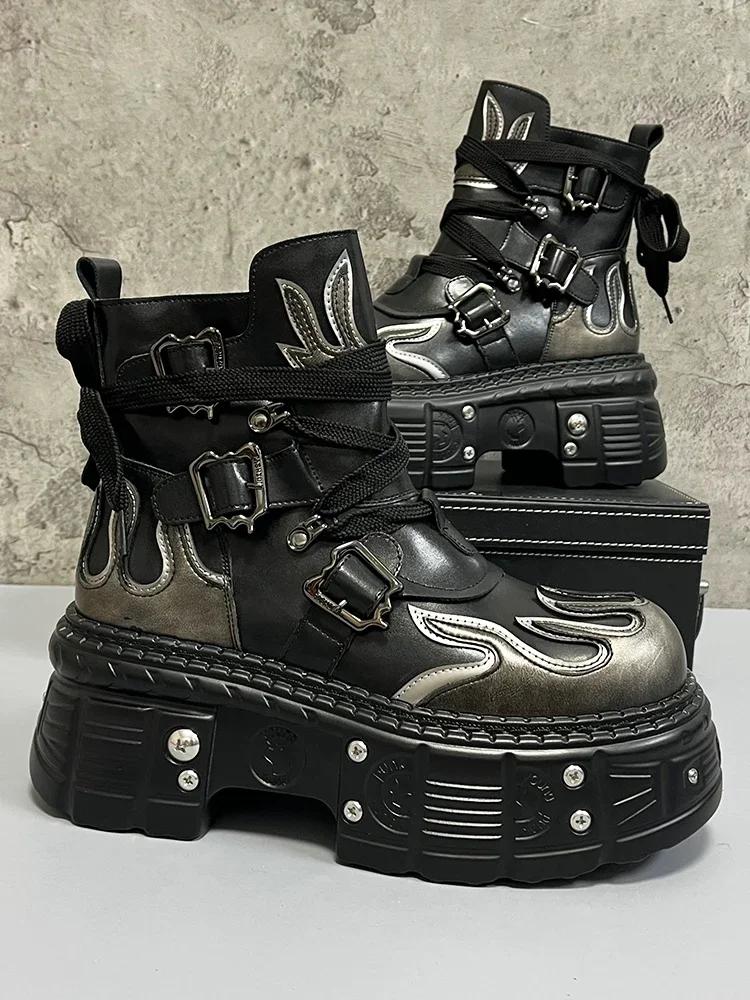 Men's  Winter New Thick-soled Inner Heightening Fashion Fried Street Personality High-top Leather Sneakers Boots