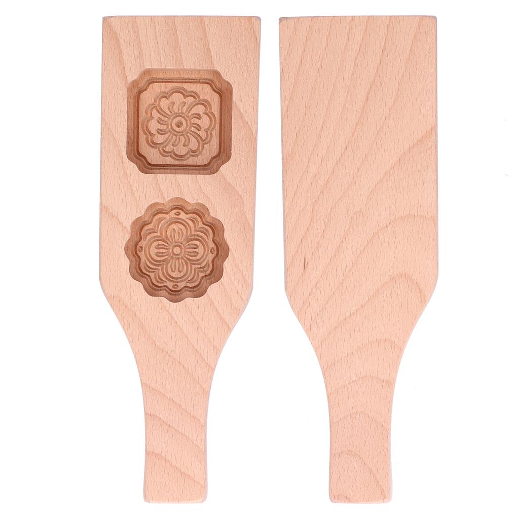 Mooncake Mold 2 Holes Chinese Style Wooden HandMade Pastry Baking Mold for Home Use(2 Holes )