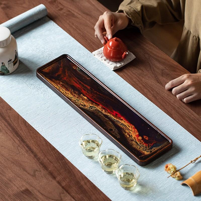 Resin Solid Wood Tea Tray Antique Lacquer Household Dry Foam Tray Kung Fu Tea Set Accessories Tray Insulated Mat