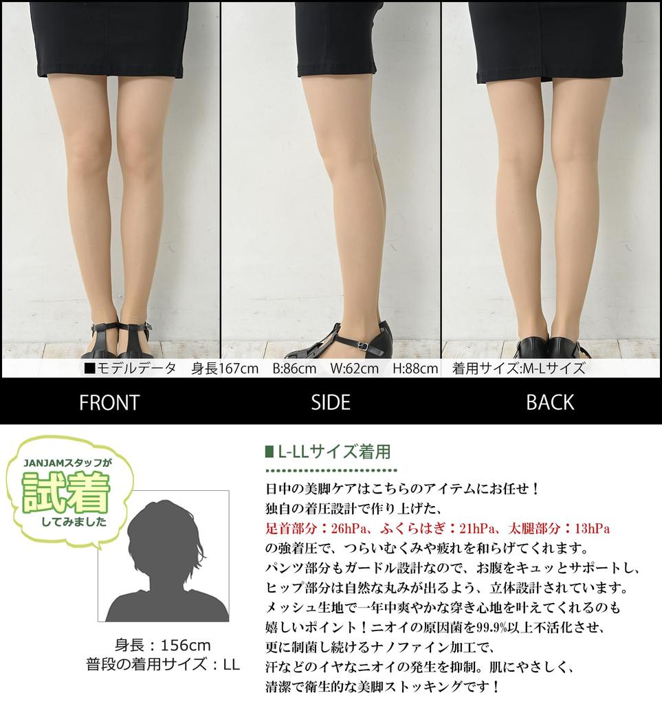 Large Size High Power Compression Moisturizing Graduated Compression Leg [JANJAM] Women's Stockings, Treatment, Design, Wear, Innerwear, Beige, 3L-4L