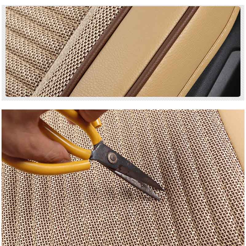 Flax Car Seat Cover Cushion 3D Surrounded Leather Line Front Protector Four Seasons Universal Breathable Pad For Most Sedan