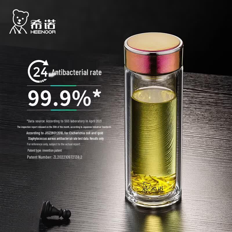 Heenoor Double-Layer Anti-Bacterial Glass Tea Cup