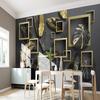 Moderne Fototapete Geometrie Goldene Blätter Tropische Pflanzen Wandbilder Wohnzimmer Schlafzimmer Luxuriöse Heimdekoration