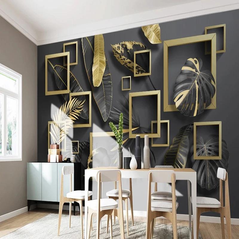 Tapet Foto Modern Geometrie Frunze Aurii Plante Tropicale Picturi Murale Living Dormitor Decor Luxos pentru Casă